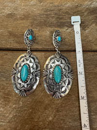 Western Earrings - Silver Oval Turquoise Drop
