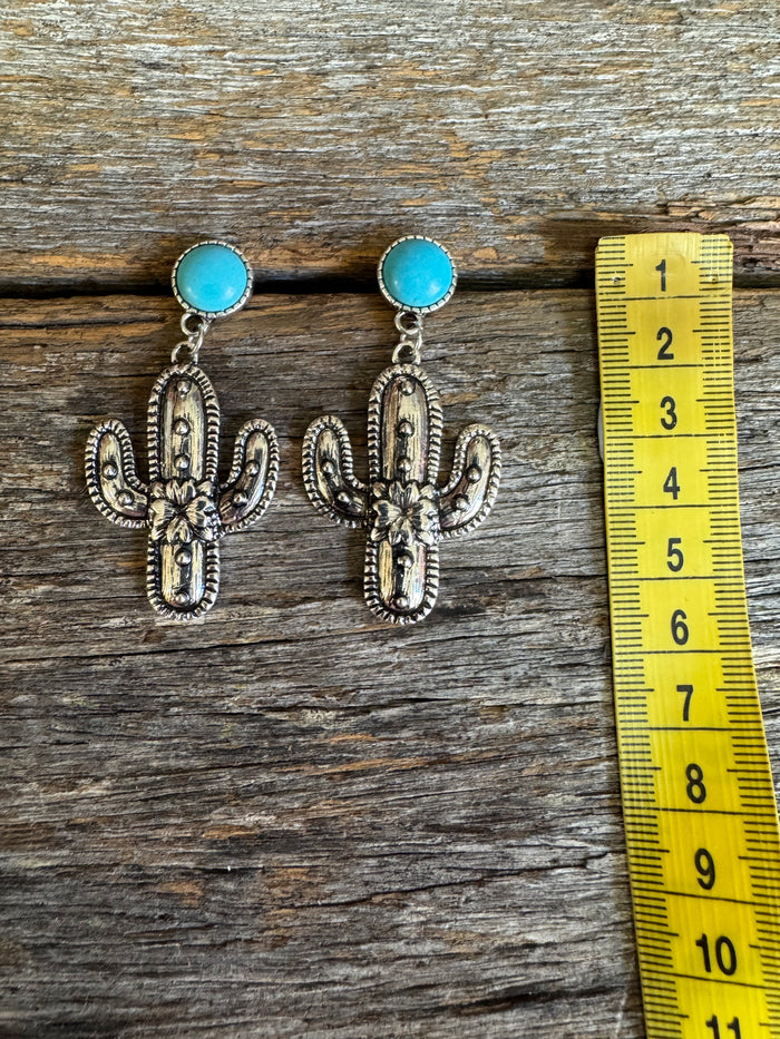 Western Earrings - Turquoise Cactus