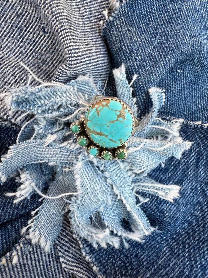 Houndstooth Adjustable Ring - Silver Turquoise