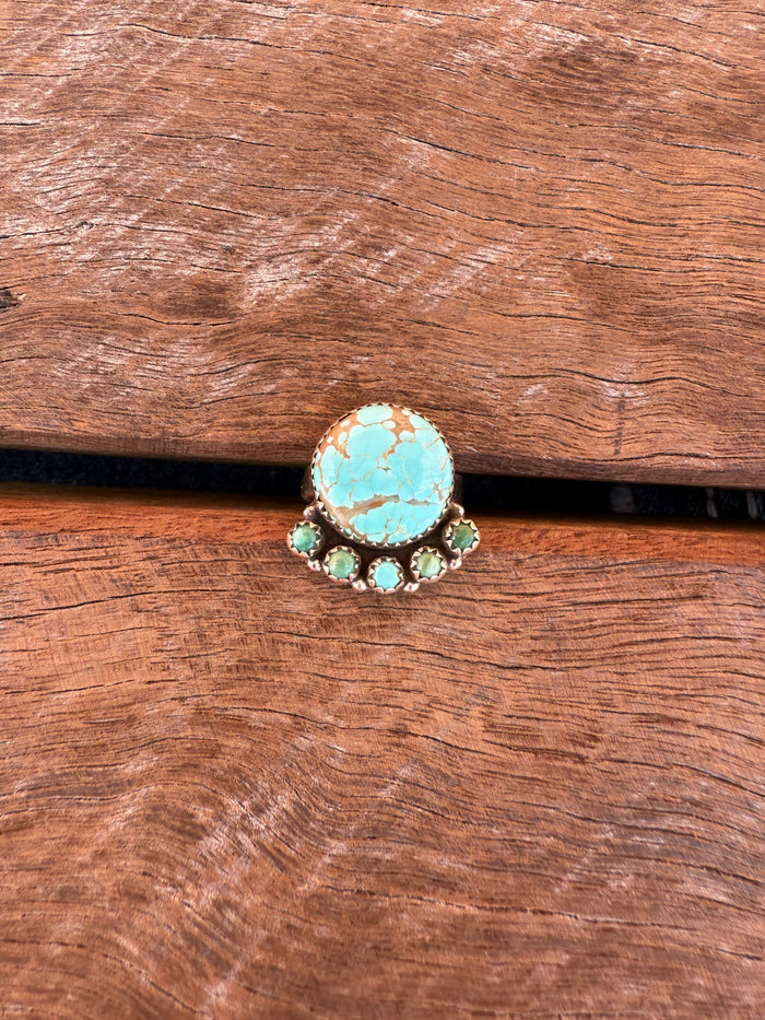 Houndstooth Adjustable Ring - Silver Turquoise