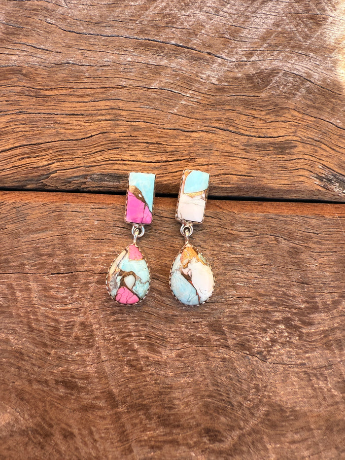 Sugarland Earrings - Turquoise Cotton Candy Dahlia Stones