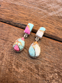 Sugarland Earrings - Turquoise Cotton Candy Dahlia Stones