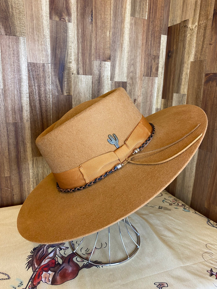 Gambler Felt Hat - Camel With Brown Ribbon