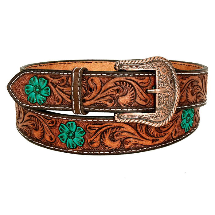 Western Belt - Turquoise Floral Tooled