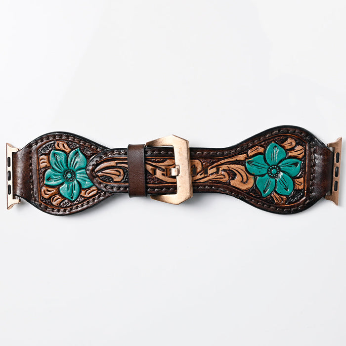 Leather Apple Watch Band -  Turquoise Flower