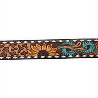 Western Belt - Leopard Print, Sunflowers & Turquoise Feathers