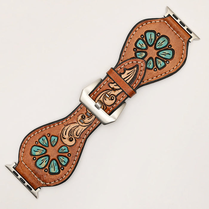 Leather Apple Watch Band -  Turquoise Carved