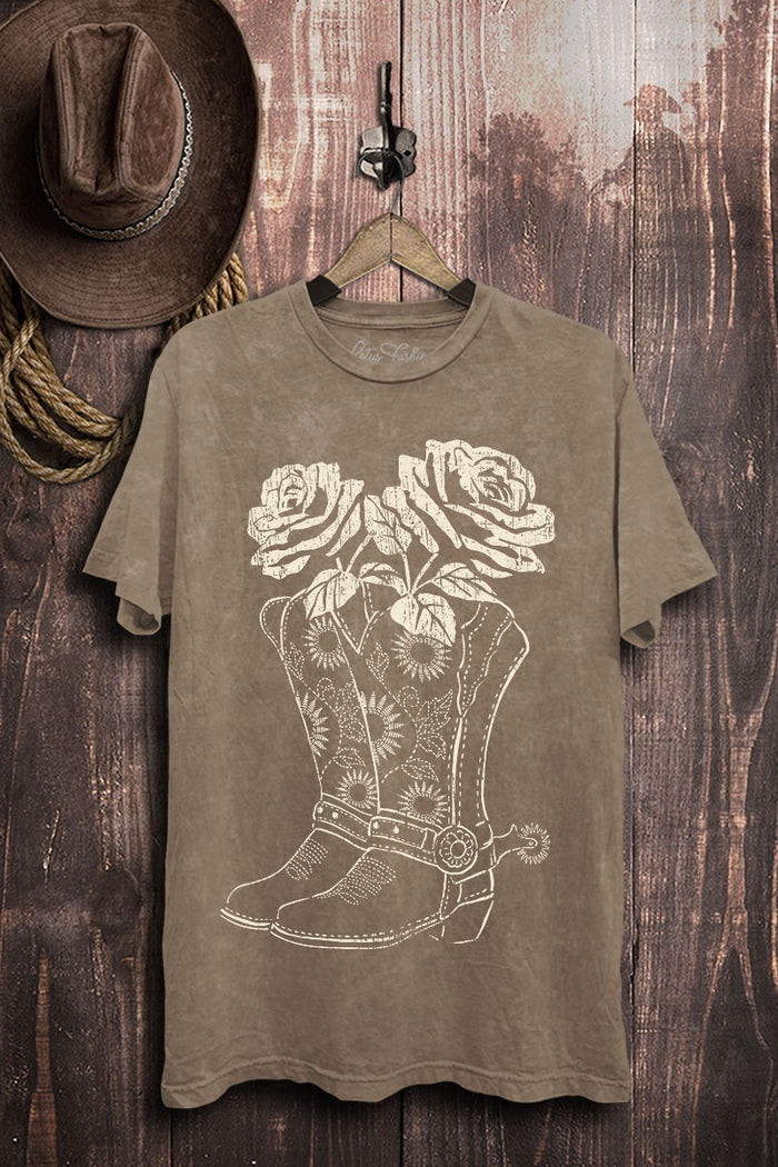 Boots & Roses Graphic Tee - Mocha Mineral Wash