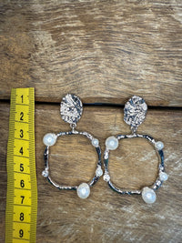 Earrings - Silver Pearl Textured Dangle