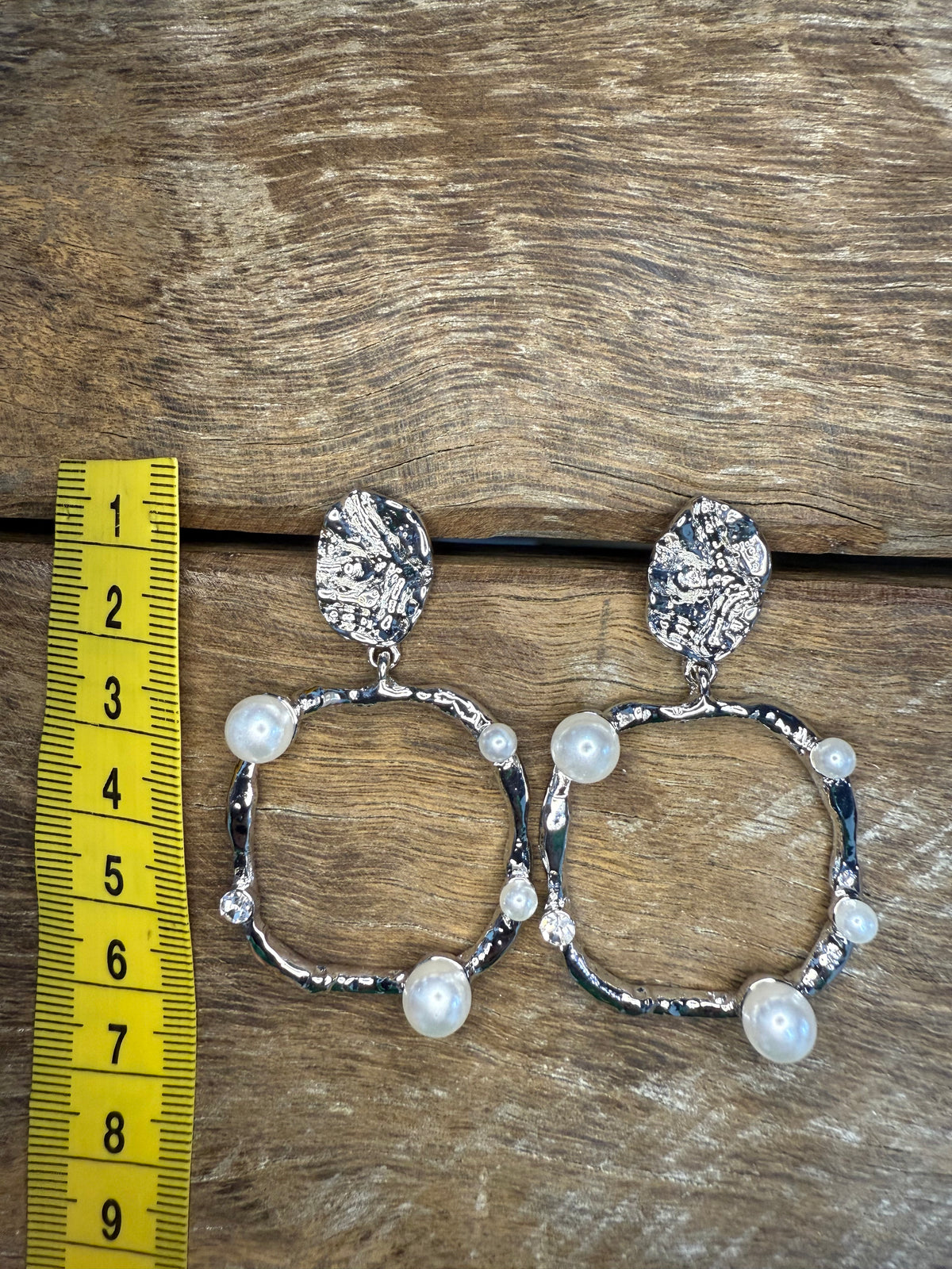 Earrings - Silver Pearl Textured Dangle