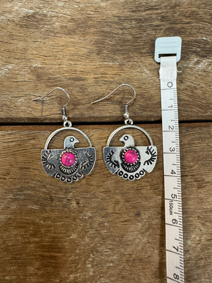 Western Earrings - Pink Thunderbird