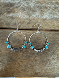Western Earrings - Silver/Turquoise Howdy Hoops