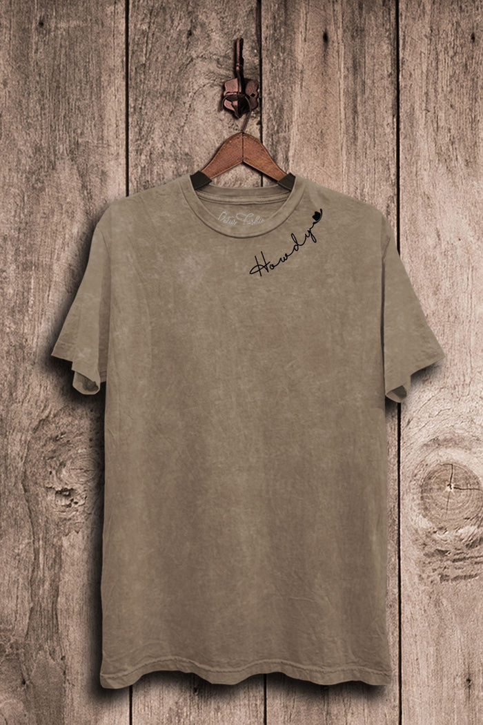 Howdy Cowboy Hat Graphic Tee - Mocha