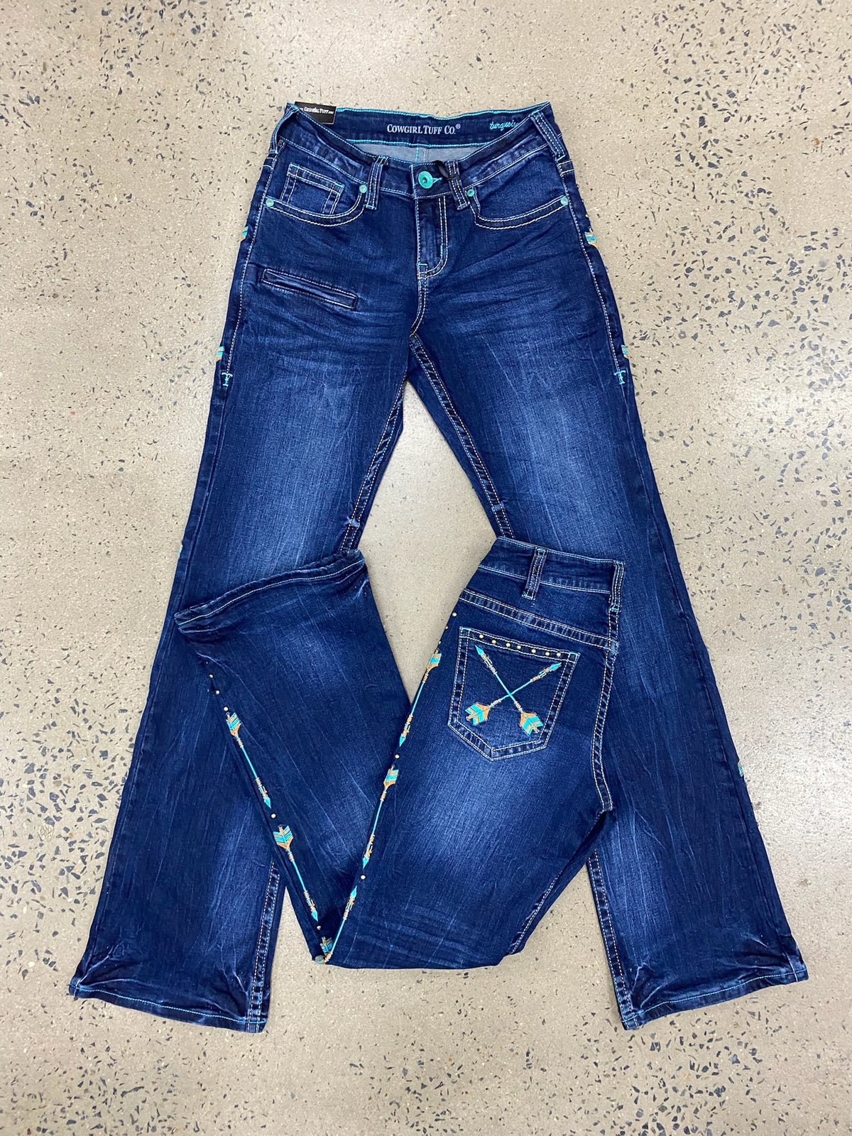 Cowgirl Tuff Jeans - Turquoise Arrows
