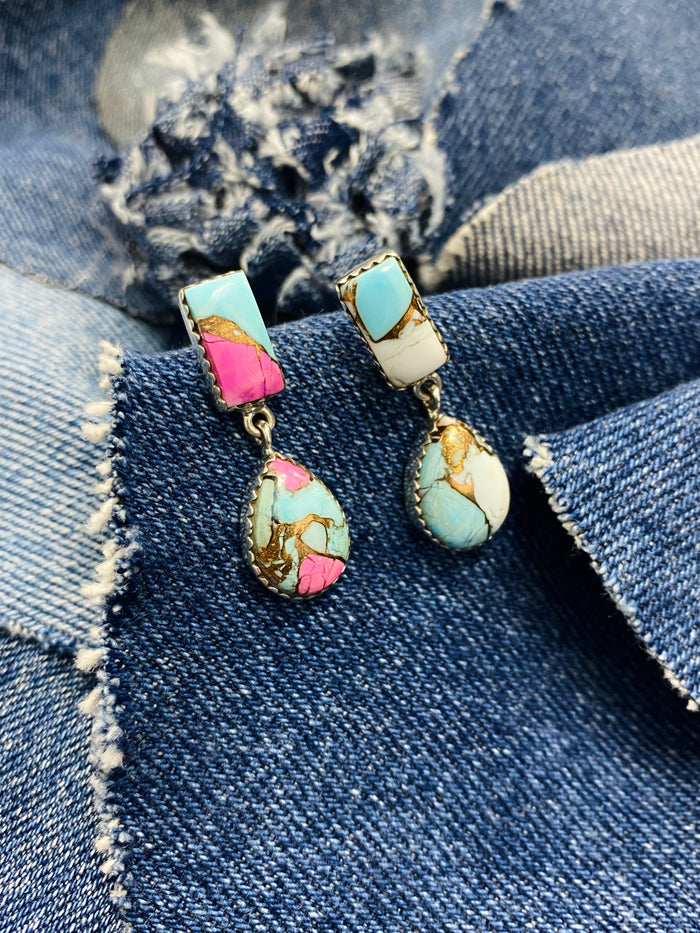 Sugarland Earrings - Turquoise Cotton Candy Dahlia Stones