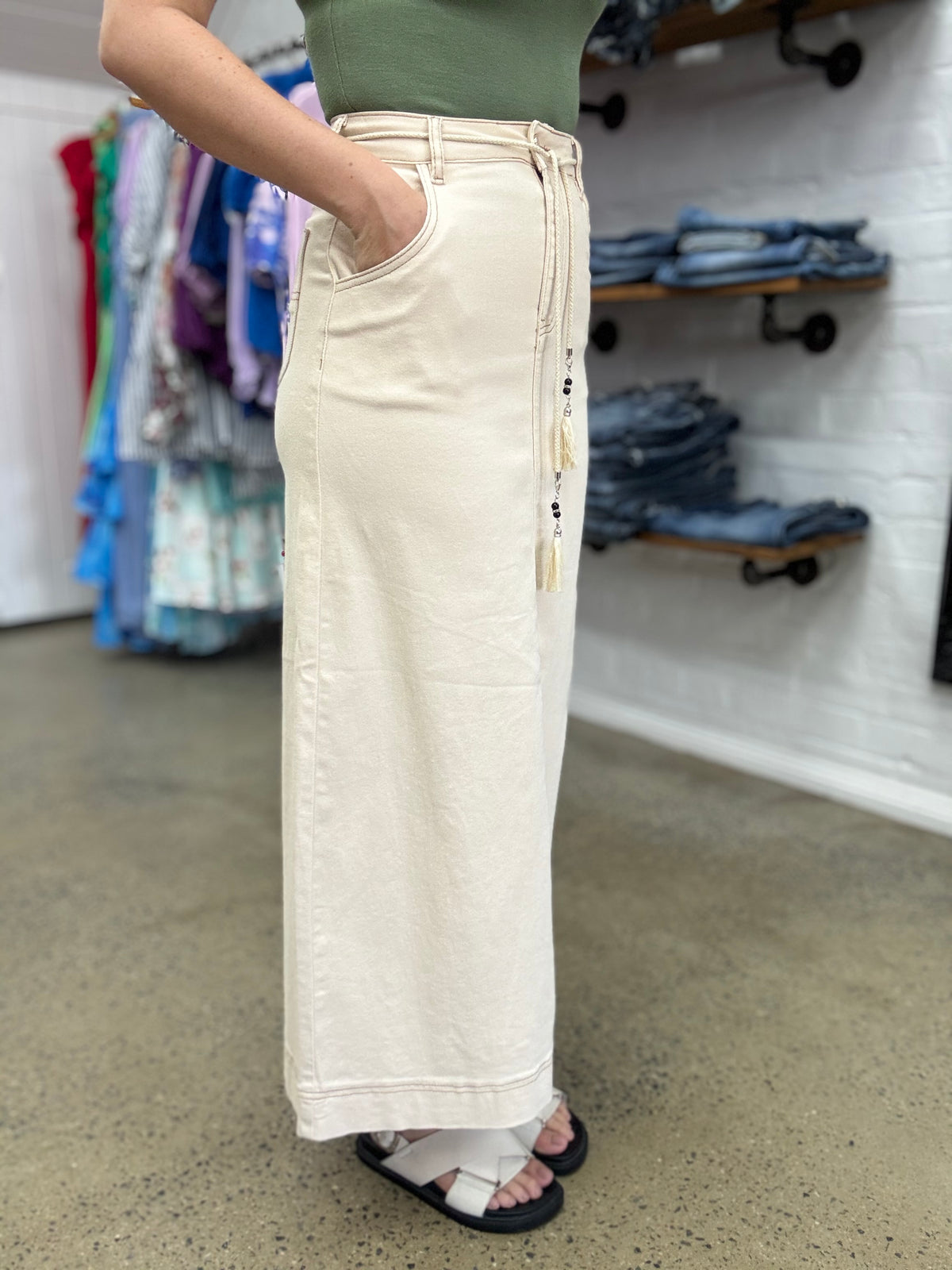 Billie - Cream Denim Skirt