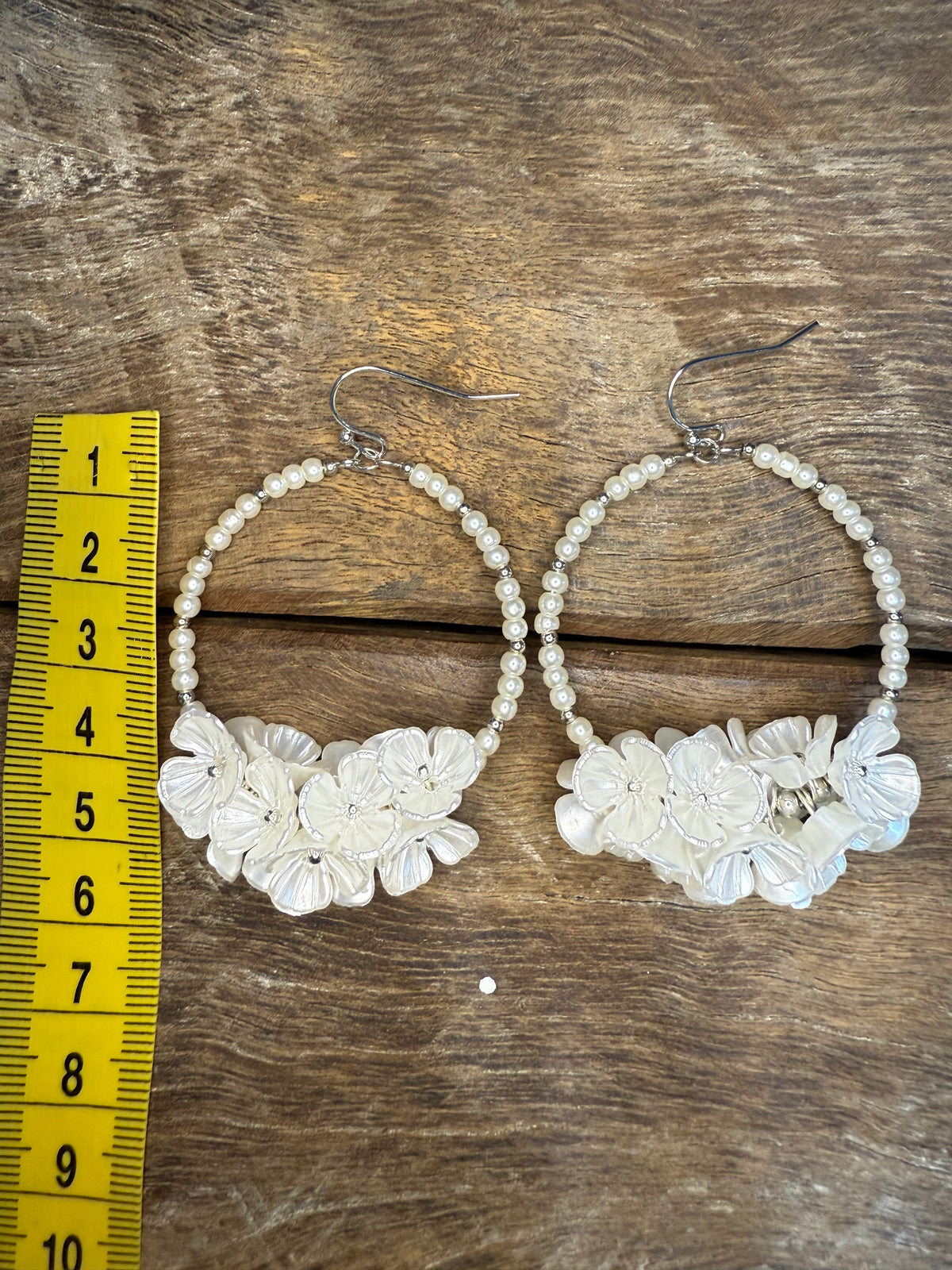 Earrings - Silver Pearl Cluster Flower Hoop