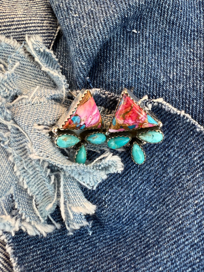 Tulip Earrings - Pink Dahlia & Turquoise Stones