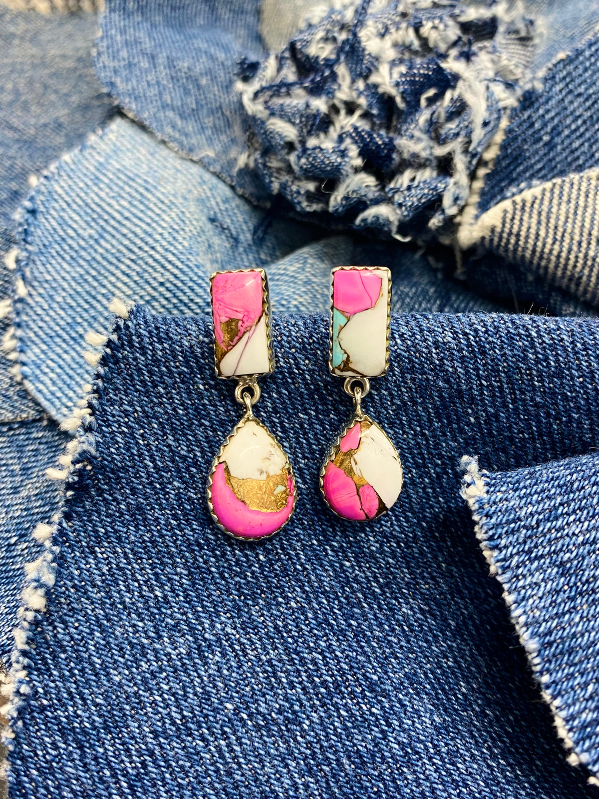 Sugarland Earrings - Cotton Candy Dahlia Stones