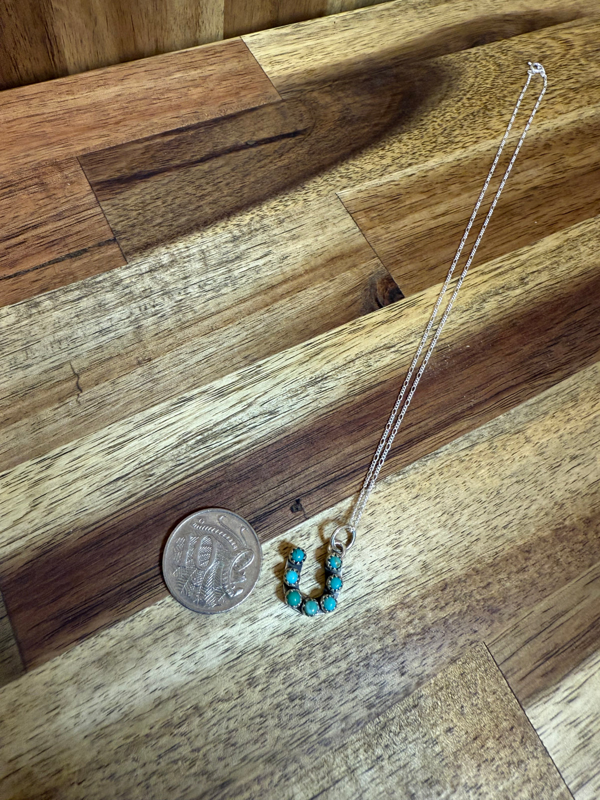 47 Horseshoe Necklace - Silver Turquoise