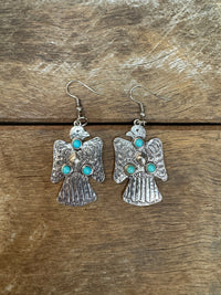 Western Earrings - Silver Eagle With Turquoise Stud