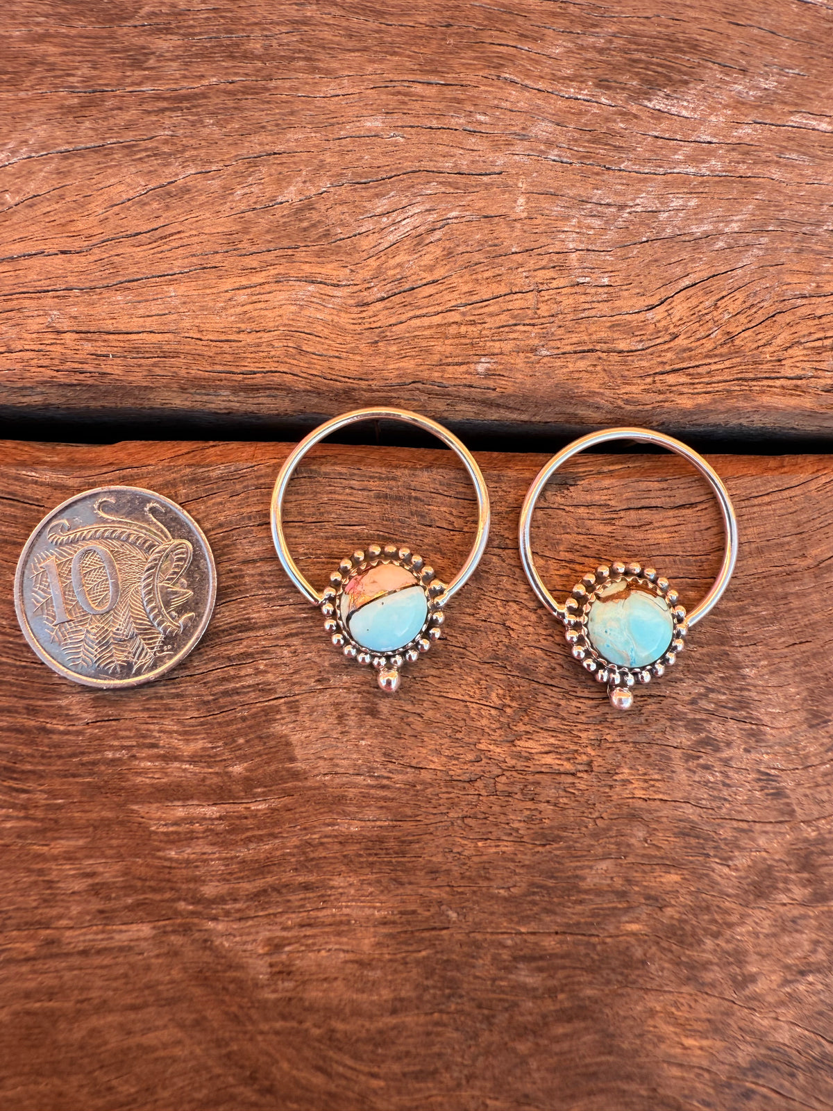 Doodle Hoop Earrings - Turquoise Stone
