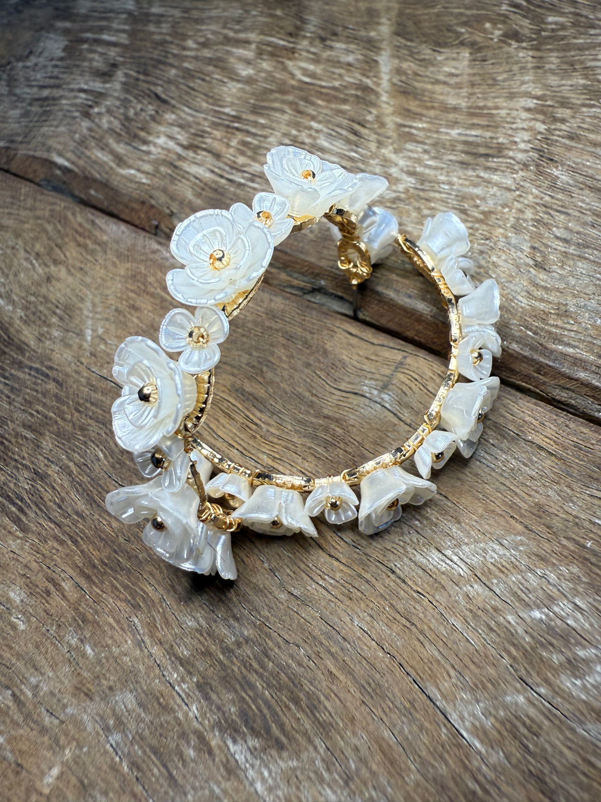 Earrings - Gold Pearl Flower Hoop