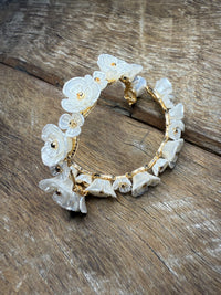 Earrings - Gold Pearl Flower Hoop