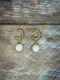 Earrings - Gold Pearl Dangle Hoop