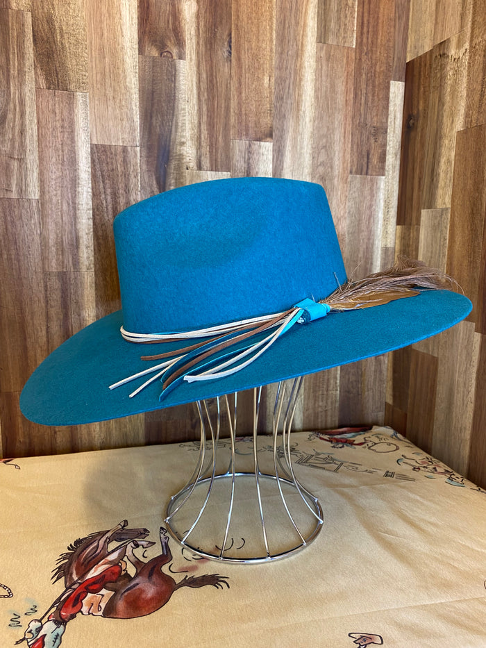 Pinch Front Felt Hat - Turquoise