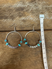 Western Earrings - Silver/Turquoise Yeehaw Hoops