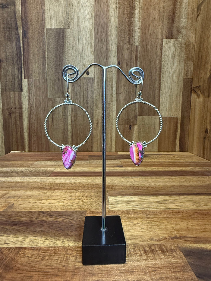 Daele Hoop Earrings - Silver Pink Turquoise