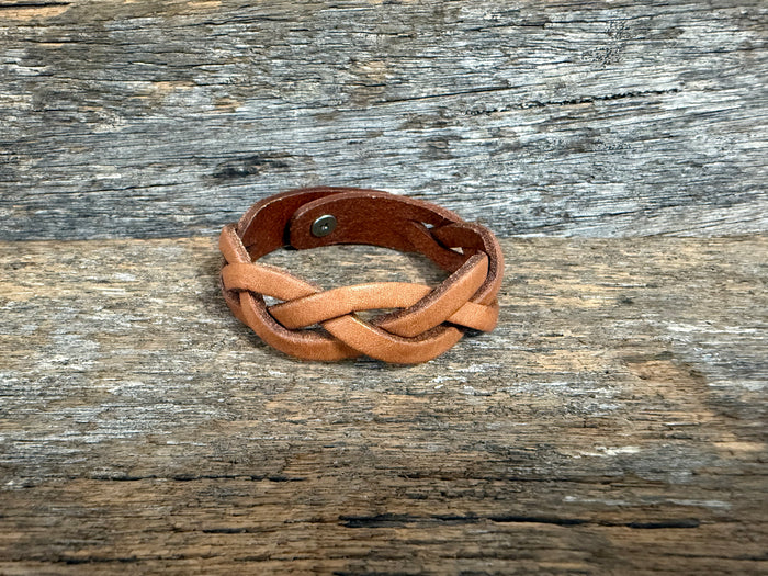 Braided Leather Bracelet - Saddle Brown