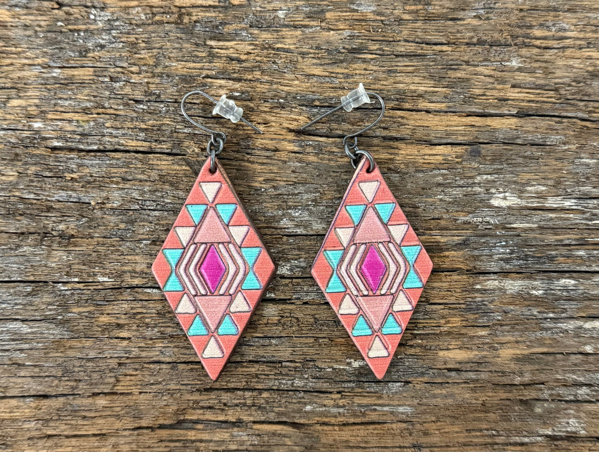 Western Earrings - Leather Diamond