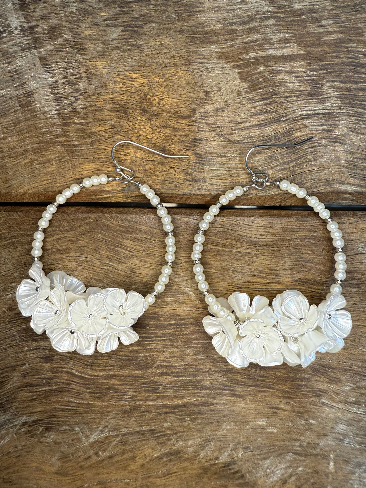 Earrings - Silver Pearl Cluster Flower Hoop