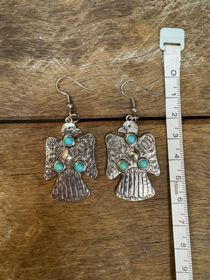 Western Earrings - Silver Eagle With Turquoise Stud