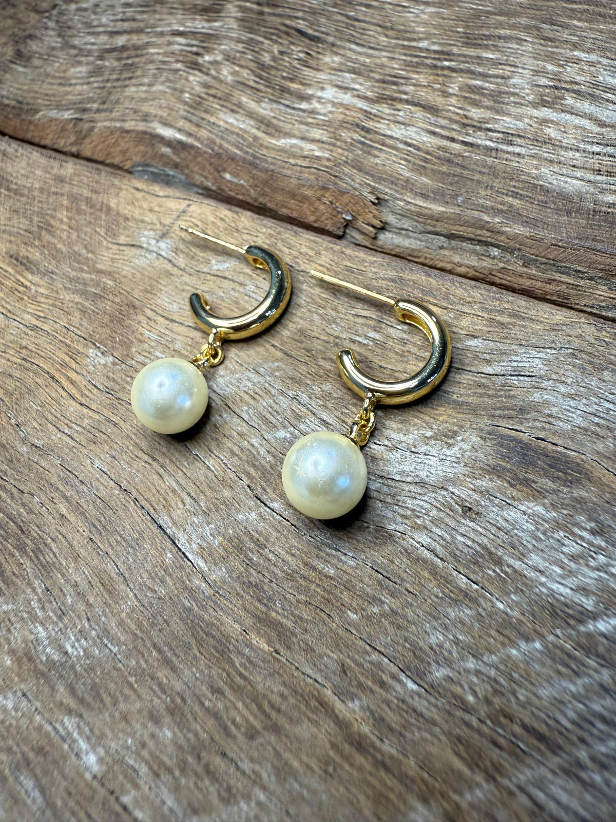Earrings - Gold Pearl Dangle Hoop
