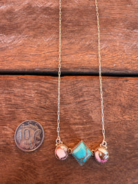 Braveheart Necklace & Earring Set - Pink Dahlia & Turquoise Stones