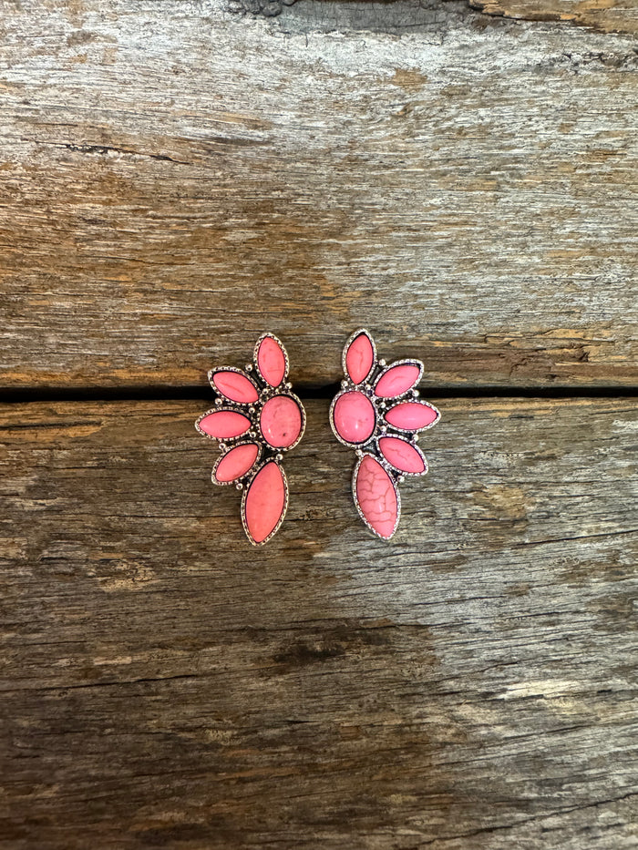 Western Earrings - Pink Stone