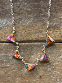 Party Necklace - Silver Multicolour Turquoise