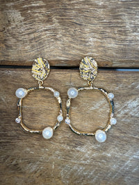 Earrings - Gold Pearl Textured Dangle