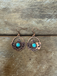 Western Earrings - Copper Turquoise Thunderbird