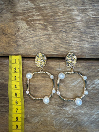 Earrings - Gold Pearl Textured Dangle