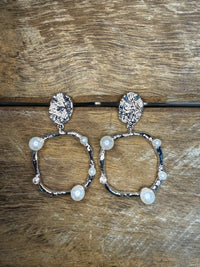 Earrings - Silver Pearl Textured Dangle