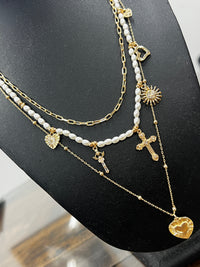 Necklace - Layered Multi Charm Pearl