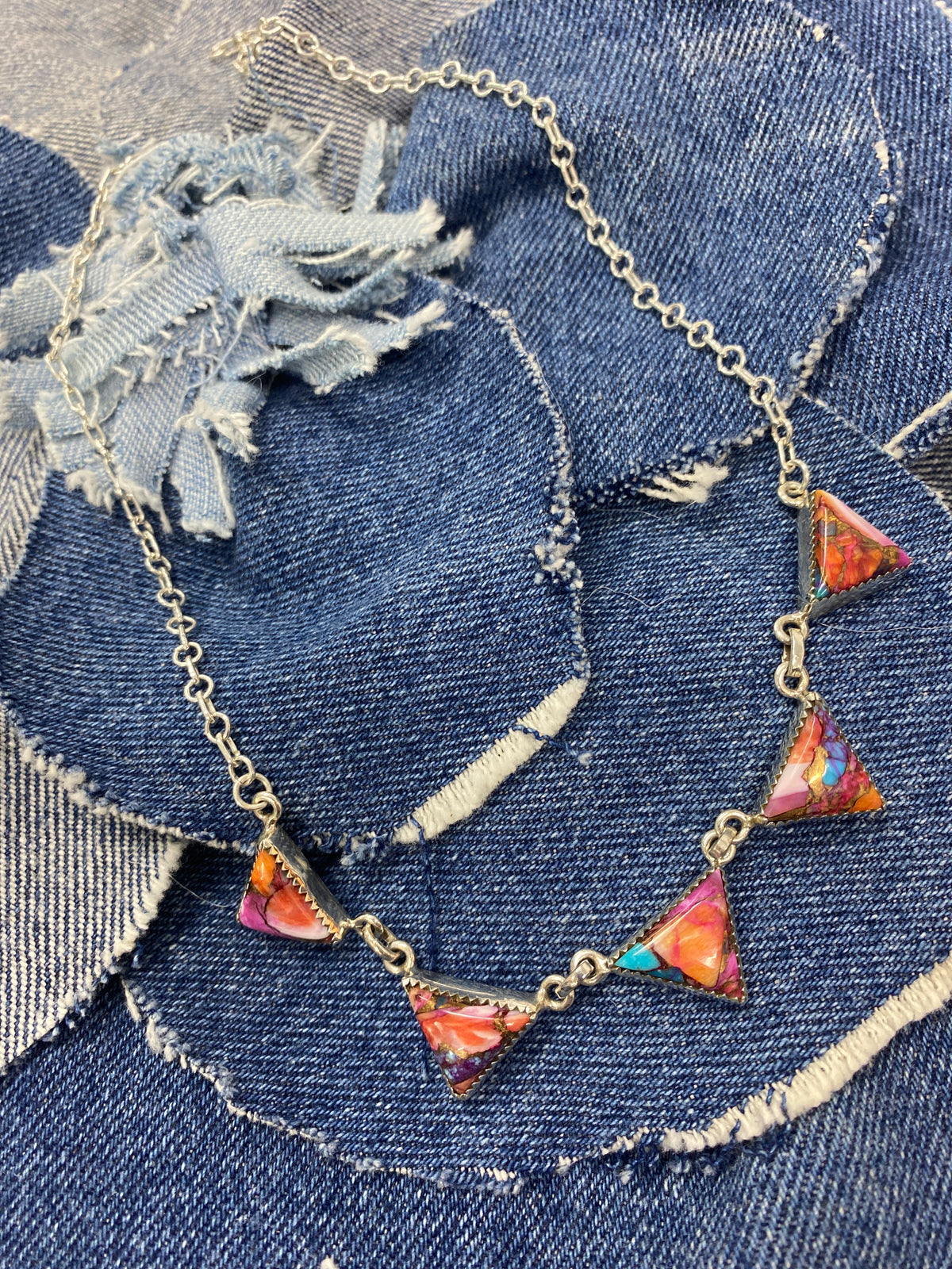 Party Necklace - Silver Multicolour Turquoise