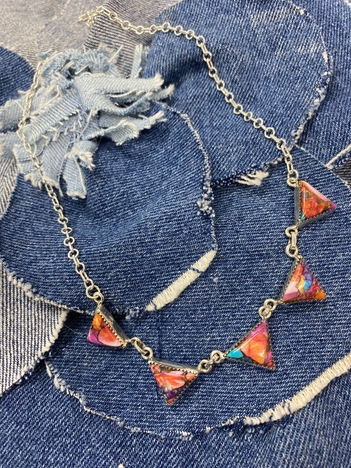 Party Necklace - Silver Multicolour Turquoise