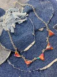 Party Necklace - Silver Multicolour Turquoise