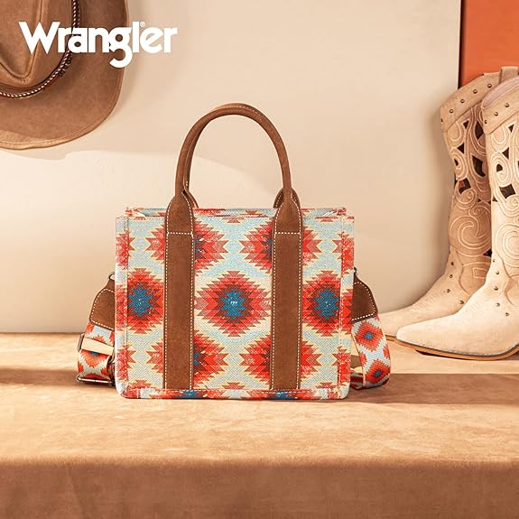 Wrangler Aztec Distressed Print Tote - Red (WG221-8120RD)