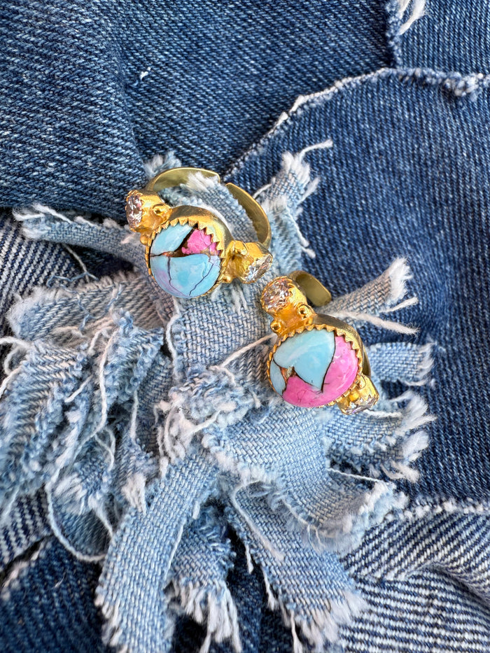 Elle Adjustable Ring - Cotton Candy Dahlia Stone